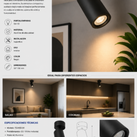 Foco Superficie GU-10 TS205B BK Negra 55*150 mm Aluminio EVOLIGHT