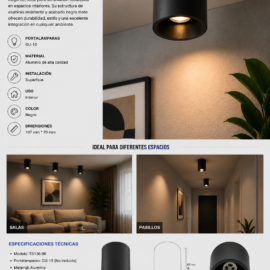 Foco Superficie GU-10TS 136 BK Aluminio Negro107 mm *70 mm EVOLIGHT