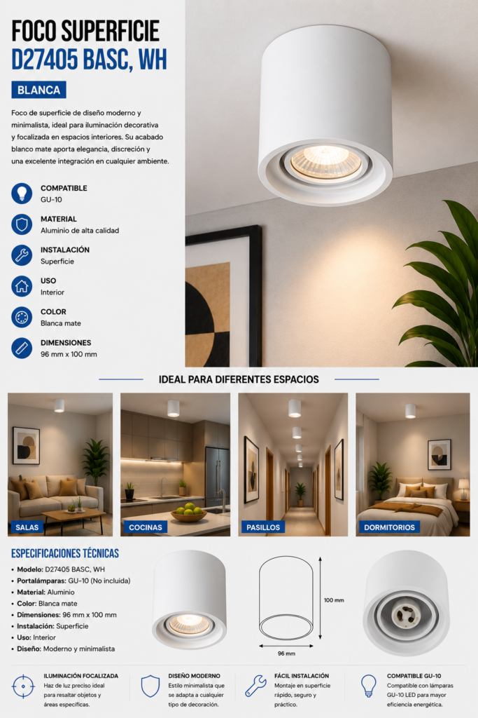 Foco Superficie D27405 Basculante WH Blanca 96X100 POLY ROOMLUX