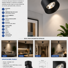 Foco Superficie Basculante 10W 4000K LDG2920B-10 BK 600LM 72 X 132 mm EVOLIGHT