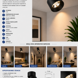 Foco Superficie Basculante 10w 3000K LDG2920B-10 BK 600LM 72 X 132 mm EVOLIGHT