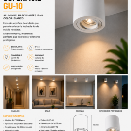 Foco Superficie GU-10 BY-T1025 Blanco 94*125 mm Aluminio Basculante IP-44