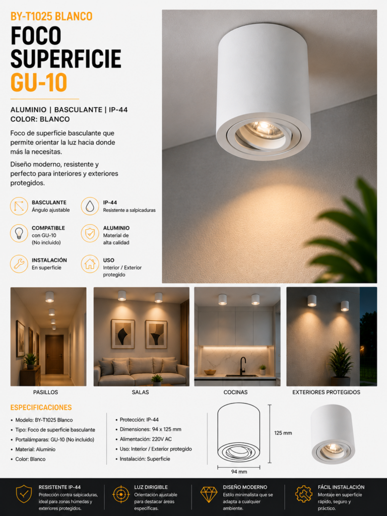 Foco Superficie GU-10 BY-T1025 Blanco 94*125 mm Aluminio Basculante IP-44