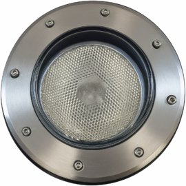 Empot. piso E-27 JT-15602 PAR-38 de fibra de vidrio con tope inoxidable IP-65