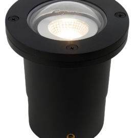 Empot. piso E-27 JT-15623 PAR-20 cuerpo de fibra de vidrio 114mm x 144 mmh Negra