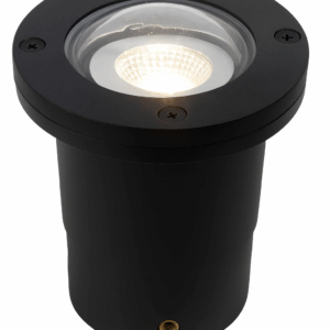 Empot. piso E-27 JT-15623 PAR-20 cuerpo de fibra de vidrio 114mm x 144 mmh Negra