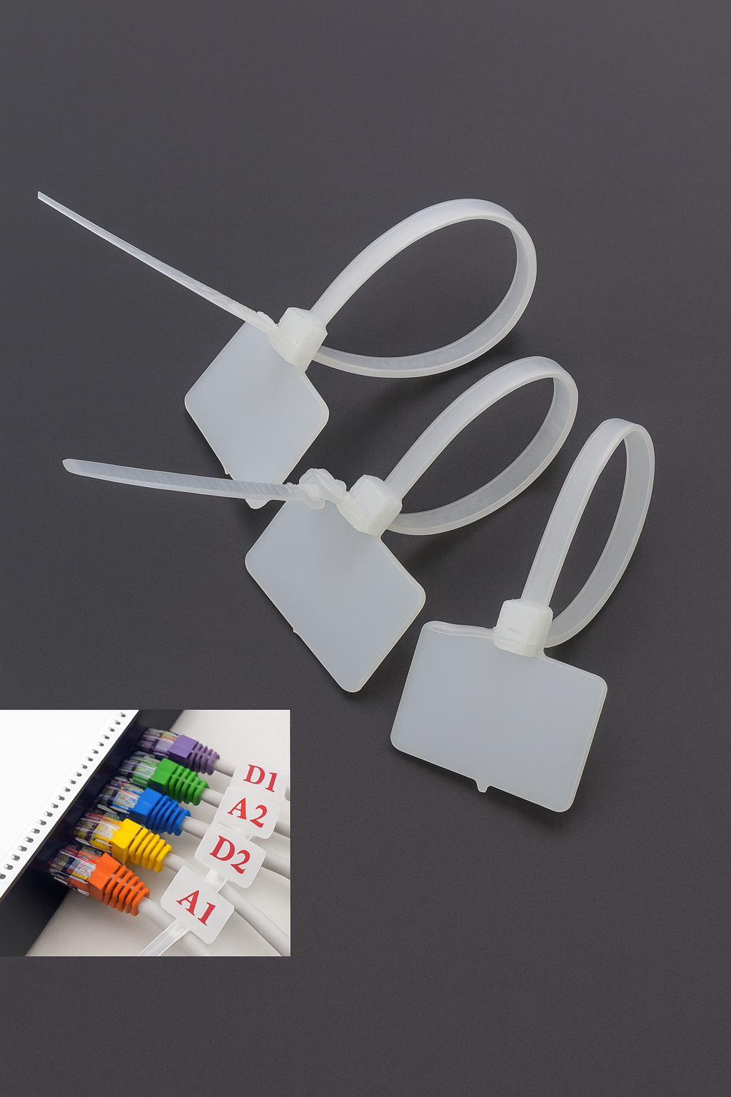CABLE TIE BLANCO CON ETIQUETA DE IDENTIFICACION DE CABLES ELECTRICOS