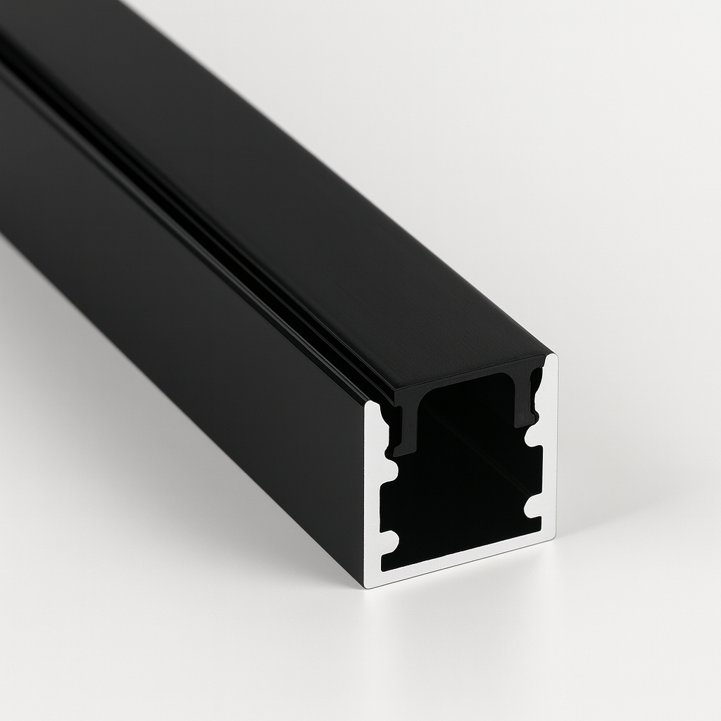 Perfil U negro 15 x 15 x 3 mt de aluminio con difusor