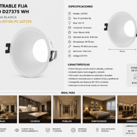 Empotrable Fija GU-10 D27375 WH Recesada Blanca Ø 83 mm (93*55) PC D27375