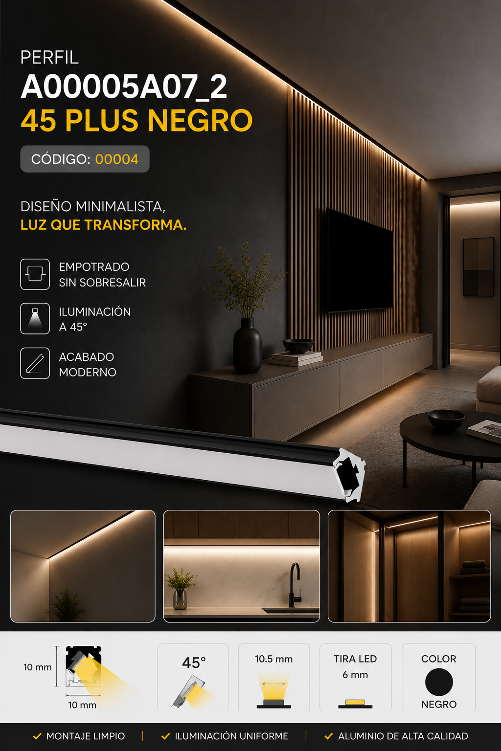 Perfil A00005A07_2 45 PLUS Negro KLUS