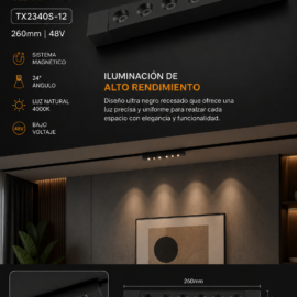 Lampara Magnética Riel 12W 4000K TX2340S-12 260mm 48v Recesada BK T2510 ULTRA NEGRO