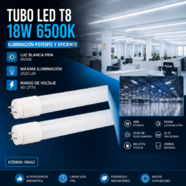 Tubo LED 18w 6500K Clear T8 G-13 B25515 90-277v 2520 lm Vidrio 140 LM/W ROOMLUX