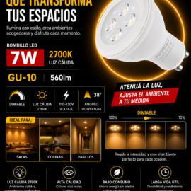 Bombillo 7W 2700k GU-10 B05585 560lm Dimeable 110-130V ROOMLUX