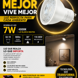 Bombillo 7W 4000k GU-10 B5585 560lm 38º 110-265V ROOMLUX