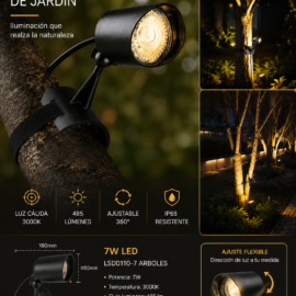 Lampara Ajustable 7w LSD0110-7 Arboles 3000K 485 lm 160*80*Ф50mm de Jardín