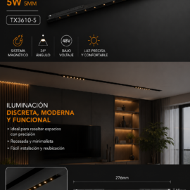 Lampara Magnética 5W 5mm TX3610-5 276*4.5*18mm 24° 48v Recesada
