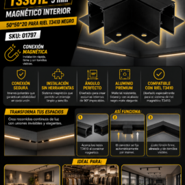 Unión Magnético Horizontal T3301L 5MM Magnético Interior 50*50*20 para Riel T3410 Negro
