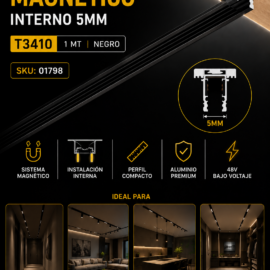 Riel Magnético Interno 5mm T3410 1 MT NEGRO 1000*28*20mm