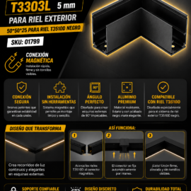 Unión Magnético L Horizontal T3303L para Riel Exterior 5MM 50*50*25 para Riel T3510D Negro