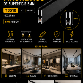 Riel Magnético de Superficie 5 mm T3510 1 MT X 10 X 25 Negro