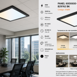 Panel 600X600 CCT 48W B29762 BK 85-265V 100/LM/W 3840 L/M Backlit Negro Roomlux 20000H