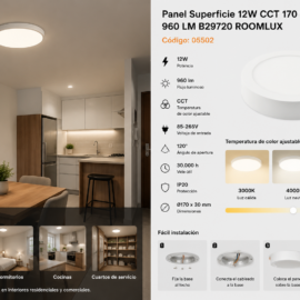Panel Superficie 12W CCT 170 MM 960 LM B29720 ROOMLUX