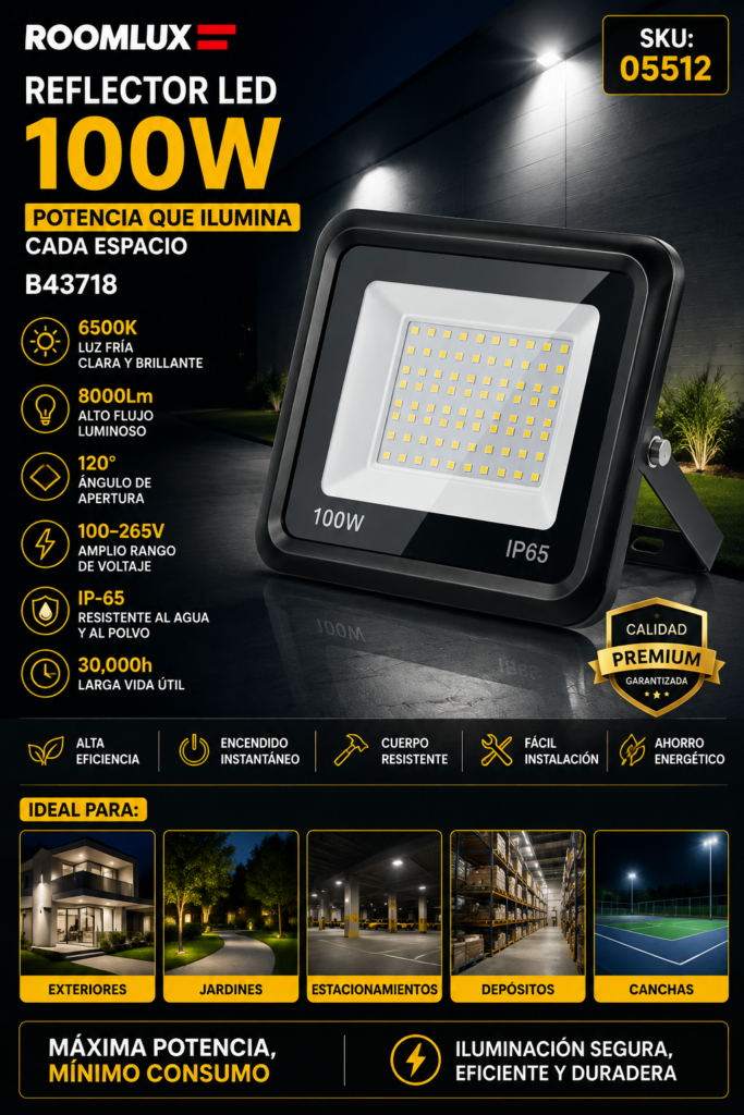 Reflector 100w B43718 6500k 120º 8000Lm 100-265V ROOMLUX IP-65