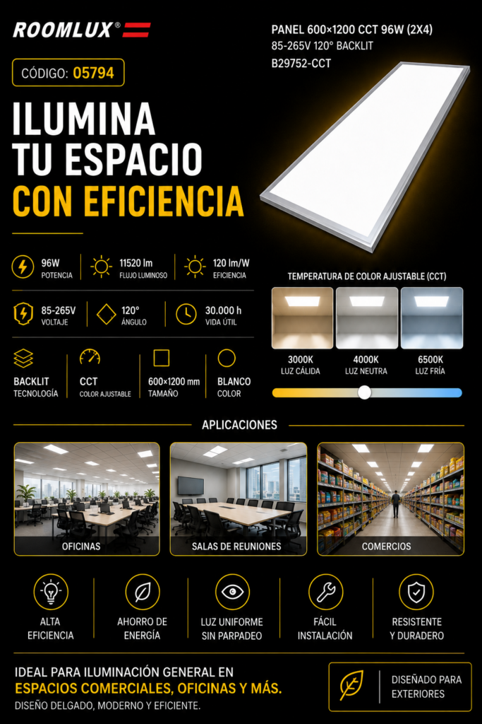 Panel 600×1200 CCT 96W (2X4) 85-265V 120° Backlit B29752-CCT ROOMLUX