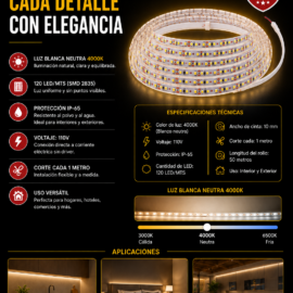 Cinta 4000K 110V 120 LED/MTS SMD 2835 IP-65 ROOMLUX B22301