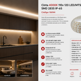 Cinta 4000K 110V 120 LED/MTS SMD 2835 IP-65 ROOMLUX B22301