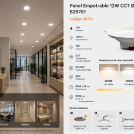 Panel Empotrable 12W CCT Ø 5" B29781 1200lm IP-54 COMERCIAL ROOMLUX (145x26mm)