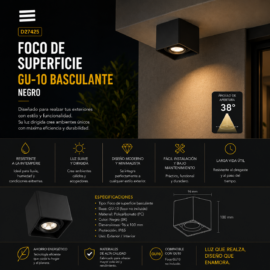 Foco Superficie GU-10 D27425 Basculante, BK negro 96X100 PC ROOMLUX