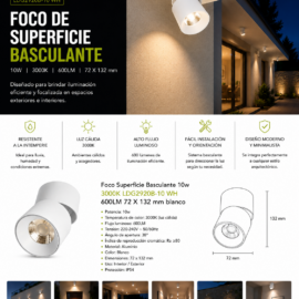 Foco Superficie Basculante 10w 3000K LDG2920B-10 WH 600LM 72 X 132 mm blanco
