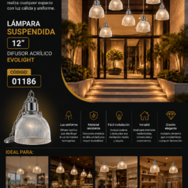 Lampara Suspendida 12" Difusor Acrílico EVOLIGHT