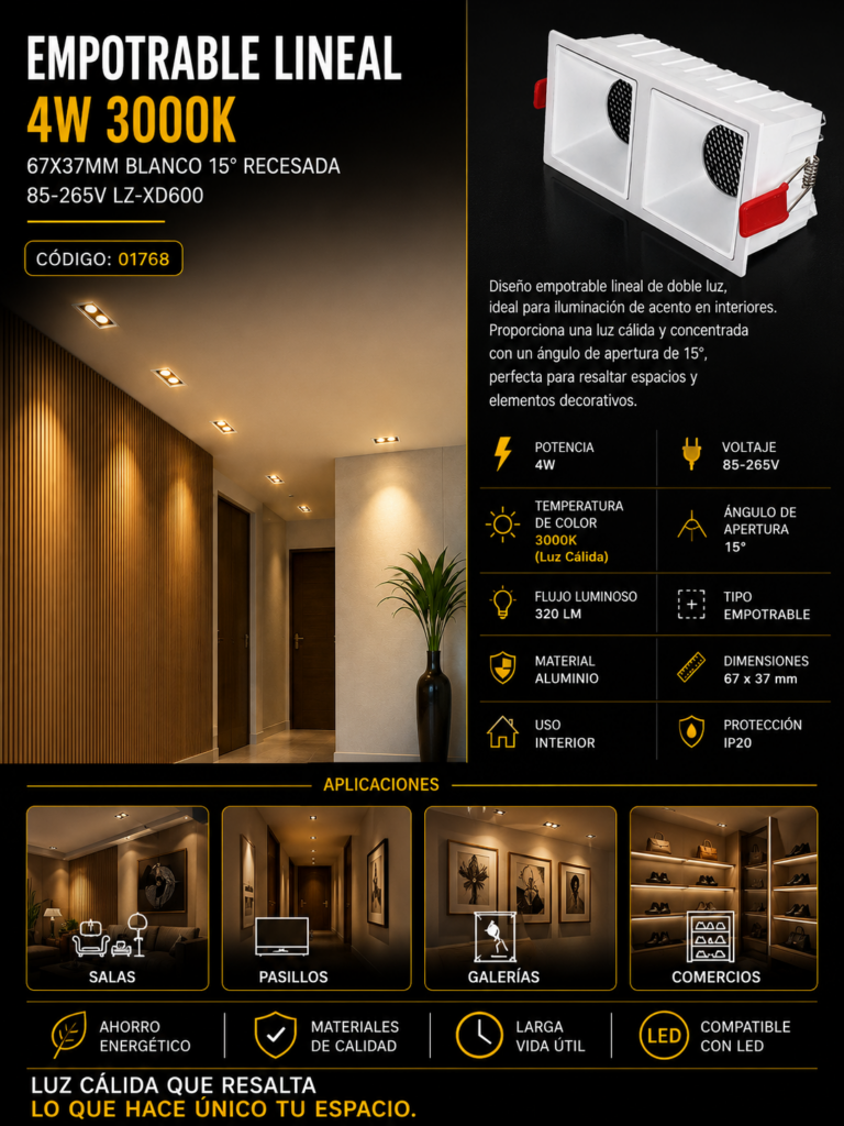Empotrable Lineal DOTS 4w 3000k 67X37mm Blanco 15° Recesada 85-265V LZ-XD600