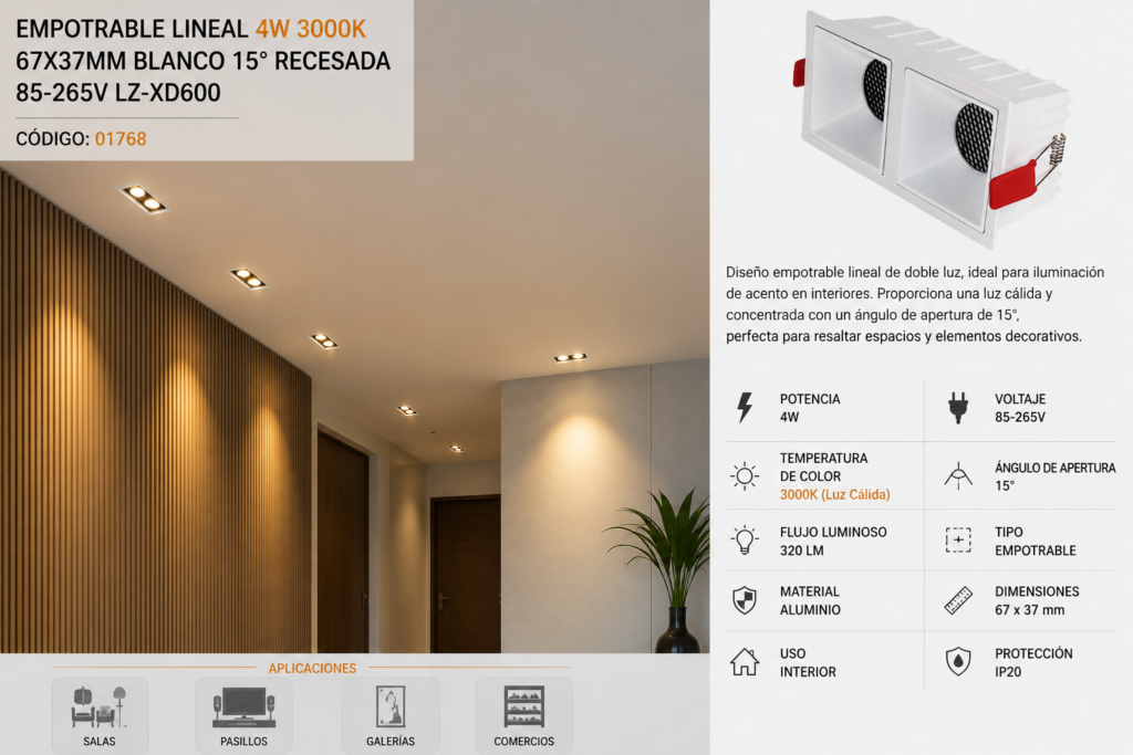 Empotrable Lineal DOTS 4w 3000k 67X37mm Blanco 15° Recesada 85-265V LZ-XD600