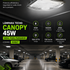 Lámpara de Techo Canopy 45w 5000K IP65 LX 100-277v 300*300*13 130 lm/w para Parqueos