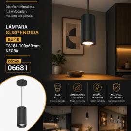 Lampara Suspendida GU-10 TS188-100x60mm NEGRA 10cm LX
