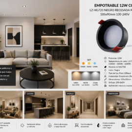 Empotrable 12W CCT LZ-HG720 Negro Recesada Frost 105x90mm 100-245v