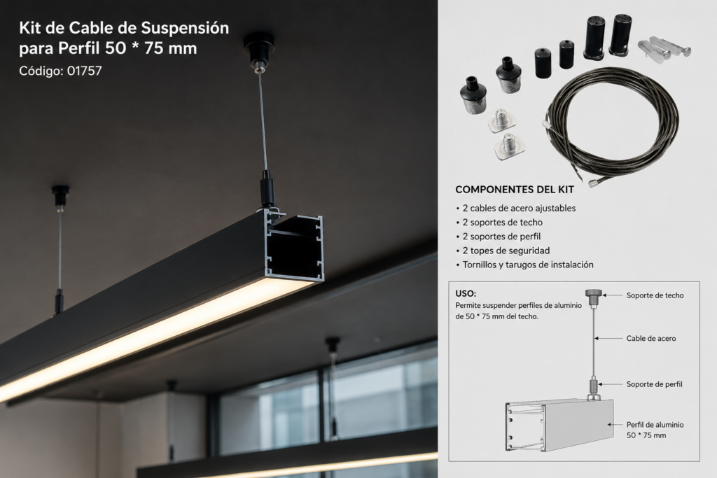 Kit de Cable negro de Suspensión de 2 mt para Perfil 50 * 75 mm