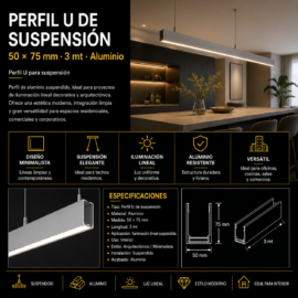 Perfil U 50*75 x 3 mt aluminio de suspension
