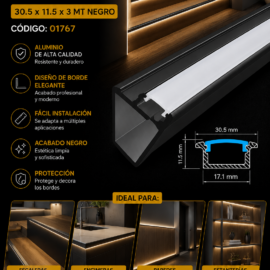 Perfil 30.5 x 11.5 x 3 MT Negro de Borde de Aluminio