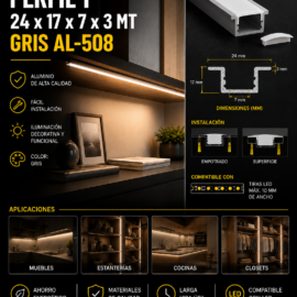 Perfil T 24 x 17 x 7 x 3 MT Gris AL-508