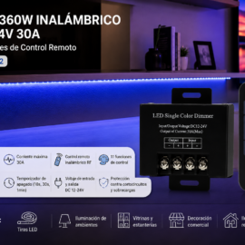 Dimmer 360w Inalámbrico LED 12-24V 30A con 11 Funciones de Control Remoto