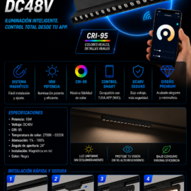 Foco Magnético de Riel 18W SMART DC48V CRI-95 TUYA APP