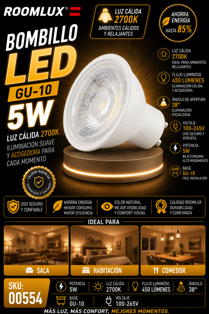 Bombillo 2700k 5w GU-10 B05520 100-265V ROOMLUX