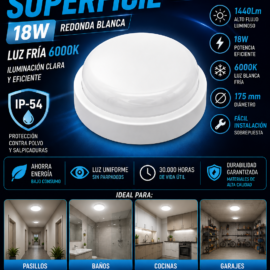 Lámpara de Superficie 18W 6000K B74320 Redonda Blanco IP-54 175 m/m 1440Lm