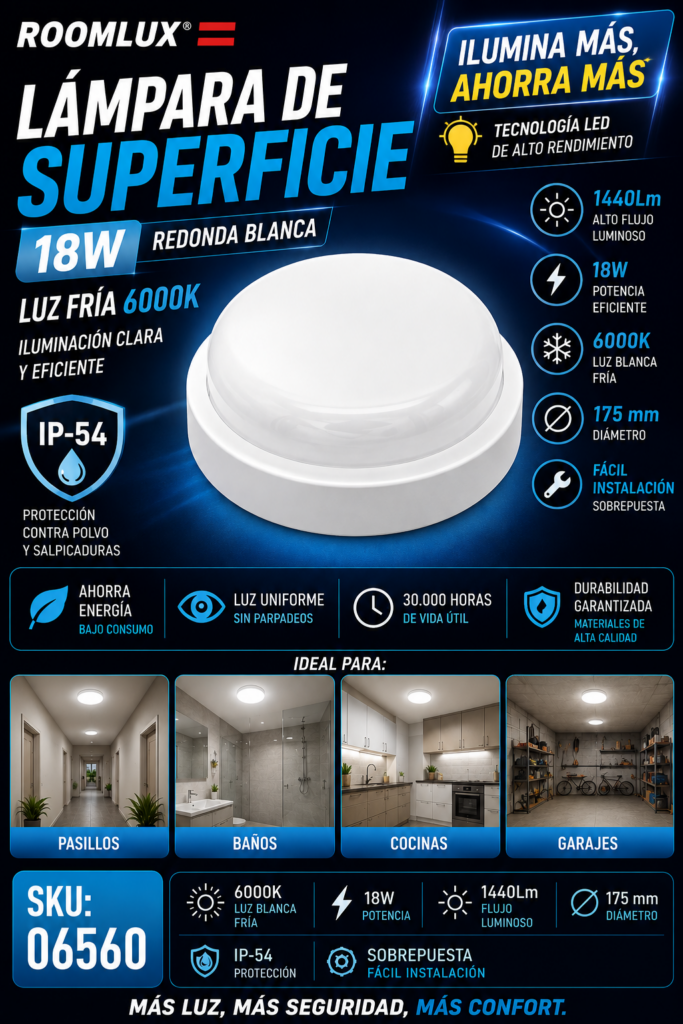 Lámpara de Superficie 18W 6000K B74320 Redonda Blanco IP-54 175 m/m 1440Lm